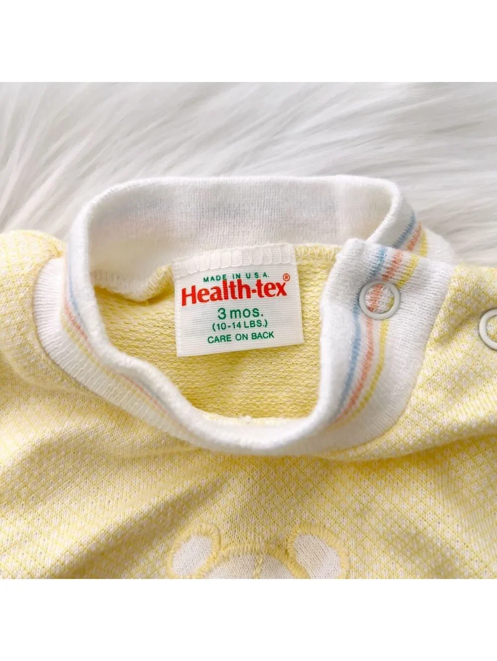 Vintage Healthtex Baby Romper 3 Months Yellow Teddy Bear USA 70s 80s One Piece